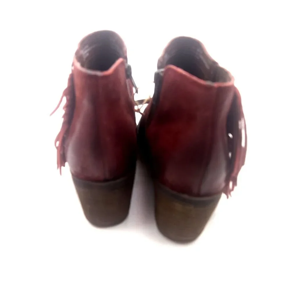 Born Danni Red Suede Leather Distressed Fringe Ankle Boots Womens 6.5 M Heel - Picture 8 of 10